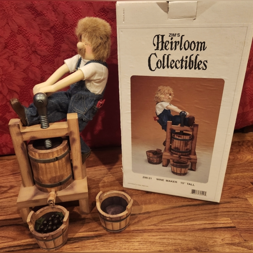 Vintage Zim's Heirloom Collectibles, Wine Maker Nut Cracker, New In Orignial Box